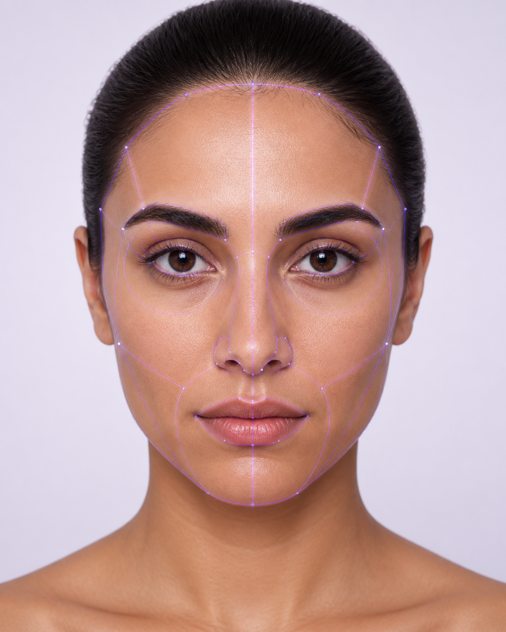Front-facing portrait illustrating the BHI facial aesthetic health score